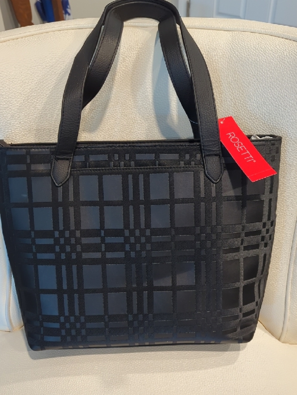 Rosetti Black Plaid Structured Tote with Gold Hardware - Picture 4 of 7